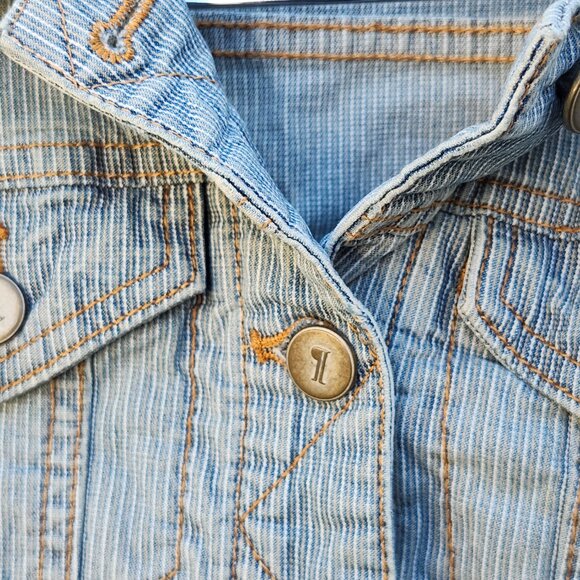 Anthropologie Pilcro Letterpresss Light Wash Pin Striped Denim Jacket Women’s XS - Picture 7 of 8